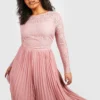 Grande Taille - Robe Mi-longue En Dentelle Effet Plissé -Pas Cher Vêtue Diva Magasin pzz08459 blush xl