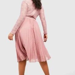 Grande Taille - Robe Mi-longue En Dentelle Effet Plissé -Pas Cher Vêtue Diva Magasin pzz08459 blush xl 1
