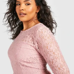 Grande Taille - Robe Mi-longue En Dentelle Effet Plissé -Pas Cher Vêtue Diva Magasin pzz08459 blush xl 3