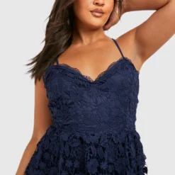 Grande Taille - Robe Patineuse Mi-longue En Crochet 9 Grande Taille - Robe Patineuse Mi-longue En Crochet -Pas Cher Vêtue Diva Magasin pzz08460 navy xl 3