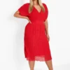 Grande Taille - Robe Cache-cœur Mi-longue Plissée -Pas Cher Vêtue Diva Magasin pzz08490 red xl