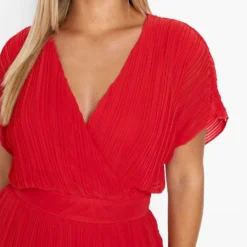 Grande Taille - Robe Cache-cœur Mi-longue Plissée -Pas Cher Vêtue Diva Magasin pzz08490 red xl 3