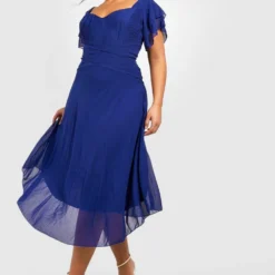 Grande Taille - Robe Mi-longue Habillée à Manches Courtes