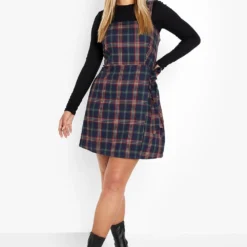 Grande Taille - Robe Salopette à Carreaux -Pas Cher Vêtue Diva Magasin pzz08609 navy xl 2