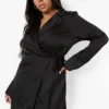 Grande Taille - Robe Chemise Cache-cœur Satinée -Pas Cher Vêtue Diva Magasin pzz08723 black xl