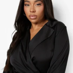 Grande Taille - Robe Chemise Cache-cœur Satinée -Pas Cher Vêtue Diva Magasin pzz08723 black xl 3