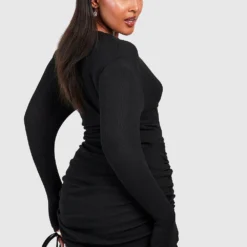 Grande Taille - Robe Moulante Côtelée à Manches Longues -Pas Cher Vêtue Diva Magasin pzz08806 black xl 1