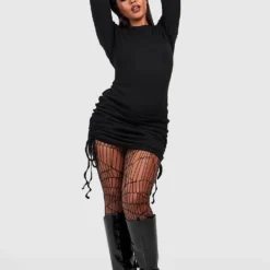 Grande Taille - Robe Moulante Côtelée à Manches Longues -Pas Cher Vêtue Diva Magasin pzz08806 black xl 2