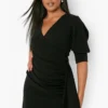 Grande Taille - Robe Cache-cœur Froncée à Volants -Pas Cher Vêtue Diva Magasin pzz09242 black xl
