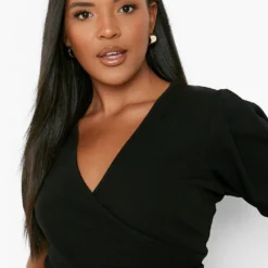 Grande Taille - Robe Cache-cœur Froncée à Volants -Pas Cher Vêtue Diva Magasin pzz09242 black xl 3