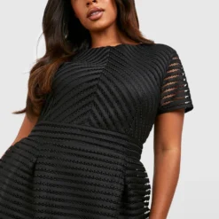 Grande Taille - Robe Mi-longue Ample Texturée -Pas Cher Vêtue Diva Magasin pzz09611 black xl 3