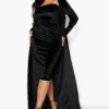 Grande Taille - Ensemble Velours Avec Cardigan Long Et Robe Bustier -Pas Cher Vêtue Diva Magasin pzz09634 black xl