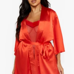 Grande Taille - Robe De Chambre Satinée Style Kimono