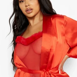 Grande Taille - Robe De Chambre Satinée Style Kimono -Pas Cher Vêtue Diva Magasin pzz09764 red xl 3