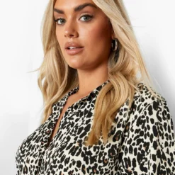 Grande Taille - Robe Chemise Oversize à Imprimé Léopard -Pas Cher Vêtue Diva Magasin pzz09767 leopard xl 3