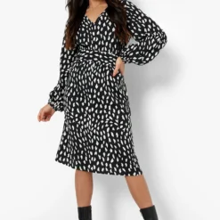 Petite - Robe Mi-longue Froncée à Imprimé Taches