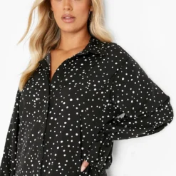 Grande Taille - Robe Chemise Volantée à Imprimé Taches -Pas Cher Vêtue Diva Magasin pzz09930 black xl 3