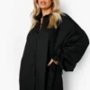Grande Taille - Robe Chemise Oversize à Détails Froncés -Pas Cher Vêtue Diva Magasin pzz09984 black xl