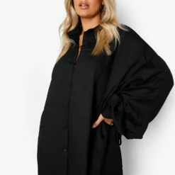 Grande Taille - Robe Chemise Oversize à Détails Froncés