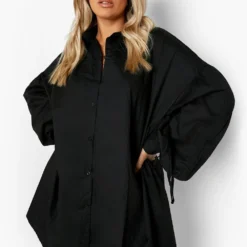 Grande Taille - Robe Chemise Oversize à Détails Froncés 9 Grande Taille - Robe Chemise Oversize à Détails Froncés -Pas Cher Vêtue Diva Magasin pzz09984 black xl 3