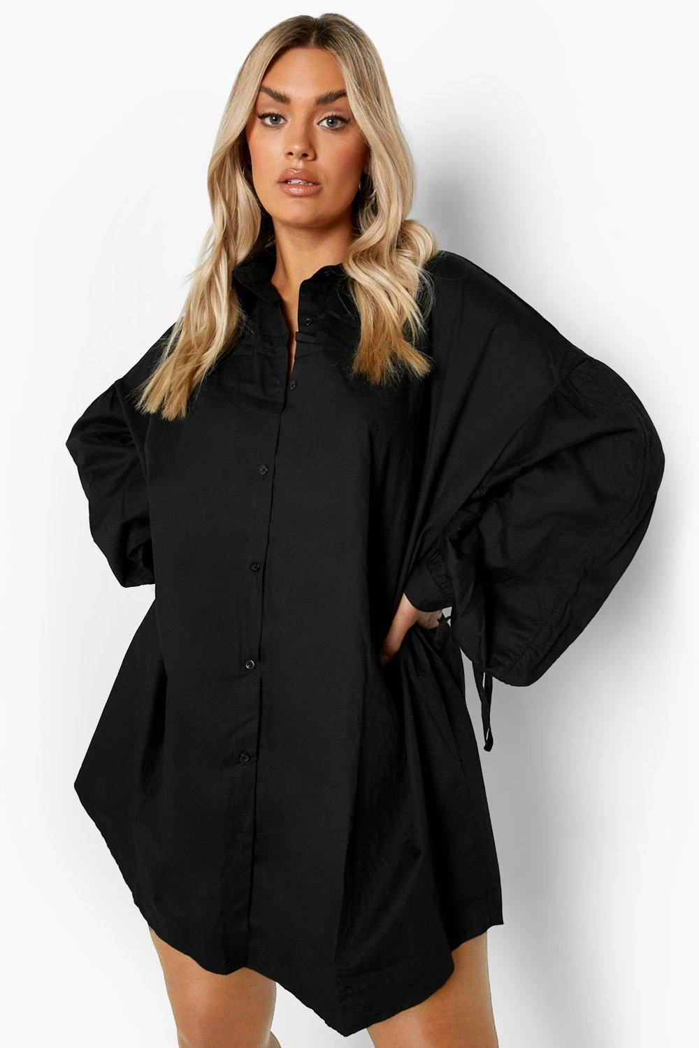 Grande Taille - Robe Chemise Oversize à Détails Froncés 6 Grande Taille - Robe Chemise Oversize à Détails Froncés – Image 4