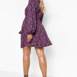 Grande Taille - Robe Portefeuille à Imprimé Fleuri -Pas Cher Vêtue Diva Magasin pzz10032 purple xl 1