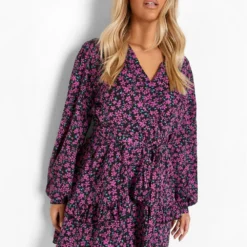 Grande Taille - Robe Portefeuille à Imprimé Fleuri -Pas Cher Vêtue Diva Magasin pzz10032 purple xl 3
