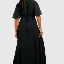 Grande Taille - Robe De Demoiselle D'honneur Cache-cœur à Manches Volantées 7 Grande Taille - Robe De Demoiselle D'honneur Cache-cœur à Manches Volantées -Pas Cher Vêtue Diva Magasin pzz10329 black xl 1