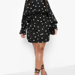 Grande Taille - Robe Courte à Pois Et Nouée à La Taille -Pas Cher Vêtue Diva Magasin pzz10417 black xl 2