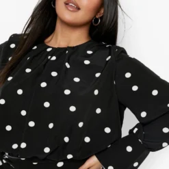 Grande Taille - Robe Courte à Pois Et Nouée à La Taille -Pas Cher Vêtue Diva Magasin pzz10417 black xl 3
