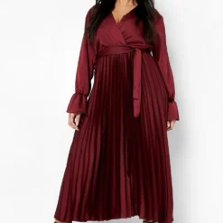 Grande Taille - Robe Cache-cœur Satinée à Manches évasées -Pas Cher Vêtue Diva Magasin pzz10469 red xl 2