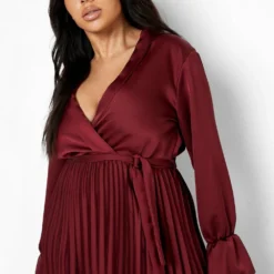Grande Taille - Robe Cache-cœur Satinée à Manches évasées -Pas Cher Vêtue Diva Magasin pzz10469 red xl 3