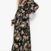 Grande Taille - Robe Cache-cœur Longue à Imprimé Fleuri -Pas Cher Vêtue Diva Magasin pzz10771 black xl