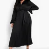 Grande Taille - Robe Mi-longue Satinée Effet Plissé -Pas Cher Vêtue Diva Magasin pzz10772 black xl