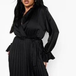 Grande Taille - Robe Mi-longue Satinée Effet Plissé -Pas Cher Vêtue Diva Magasin pzz10772 black xl 3