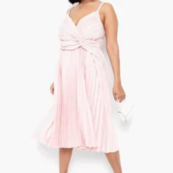 Grande Taille - Robe Mi-longue Satinée Plissée Effet Noué -Pas Cher Vêtue Diva Magasin pzz10920 pink xl 2