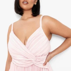 Grande Taille - Robe Mi-longue Satinée Plissée Effet Noué -Pas Cher Vêtue Diva Magasin pzz10920 pink xl 3
