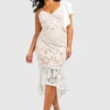 Grande Taille - Robe Mi-longue En Dentelle Contrastante -Pas Cher Vêtue Diva Magasin pzz10934 ivory xl