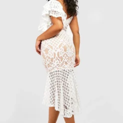 Grande Taille - Robe Mi-longue En Dentelle Contrastante 7 Grande Taille - Robe Mi-longue En Dentelle Contrastante -Pas Cher Vêtue Diva Magasin pzz10934 ivory xl 1
