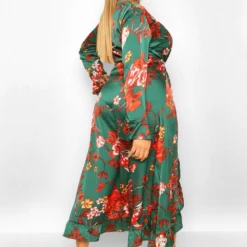 Grande Taille - Robe Portefeuille à Détails Volantés Et Imprimé Fleuri 7 Grande Taille - Robe Portefeuille à Détails Volantés Et Imprimé Fleuri -Pas Cher Vêtue Diva Magasin pzz59463 green xl 1