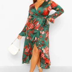 Grande Taille - Robe Portefeuille à Détails Volantés Et Imprimé Fleuri 8 Grande Taille - Robe Portefeuille à Détails Volantés Et Imprimé Fleuri -Pas Cher Vêtue Diva Magasin pzz59463 green xl 2