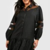 Grande Taille - Robe Chemise Contrastée Avec Organza -Pas Cher Vêtue Diva Magasin pzz59852 black xl