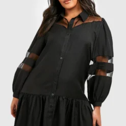 Grande Taille - Robe Chemise Contrastée Avec Organza -Pas Cher Vêtue Diva Magasin pzz59852 black xl 3