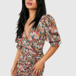 Petite - Robe Cache-cœur Froncée à Imprimé Fleuri