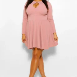 Grande Taille - Robe Patineuse à Découpe Et Manches Longues 9 Grande Taille - Robe Patineuse à Découpe Et Manches Longues -Pas Cher Vêtue Diva Magasin pzz60595 blush xl 3