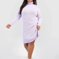 Grande Taille - Robe Pull à Col Roulé 8 Grande Taille - Robe Pull à Col Roulé -Pas Cher Vêtue Diva Magasin pzz60884 lilac xl 2