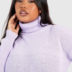 Grande Taille - Robe Pull à Col Roulé 9 Grande Taille - Robe Pull à Col Roulé -Pas Cher Vêtue Diva Magasin pzz60884 lilac xl 3