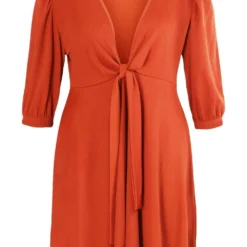 Grande Taille - Robe Patineuse Nouée -Pas Cher Vêtue Diva Magasin pzz61056 rust xl 2