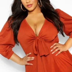 Grande Taille - Robe Patineuse Nouée -Pas Cher Vêtue Diva Magasin pzz61056 rust xl 3