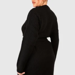 Grande Taille - Robe Pull En Maille Gaufrée -Pas Cher Vêtue Diva Magasin pzz61440 black xl 1